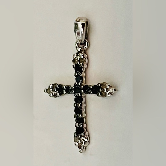 Black Diamond/Sterling Silver Cross Pendant Charm - Picture 2 of 3
